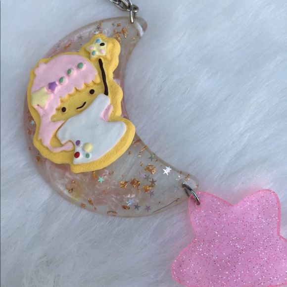 Little twin stars lala necklace glitter Kawaii gyaru y2k pastel goth festival - Picture 5 of 6
